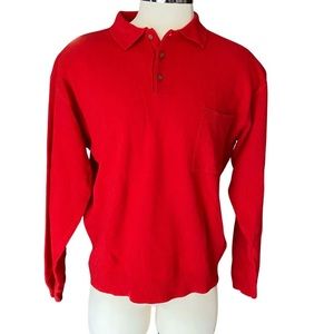 Tommy Hilfiger Mens Sweater Vintage Christmas Lambs Wool Red Polo Collar Sz L